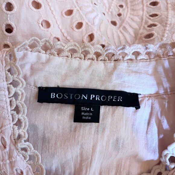 Boston Proper Size L Button-Front Eyelet Lace Blouse Pink - Picture 2 of 8